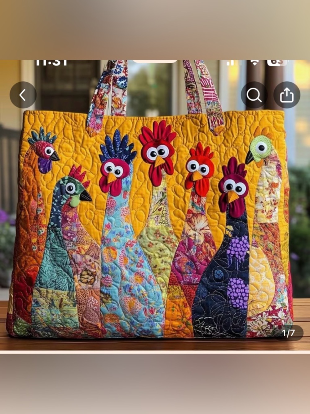 Quirky Rooster tote bag- Yellow Multicolor